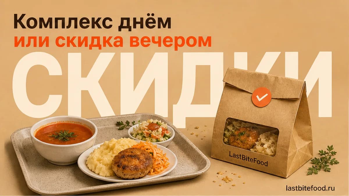 Два сценария еды со словом СКИДКИ: дневной комплексный набор и пакет самовывоза вечерних остатков в Ростове-на-Дону