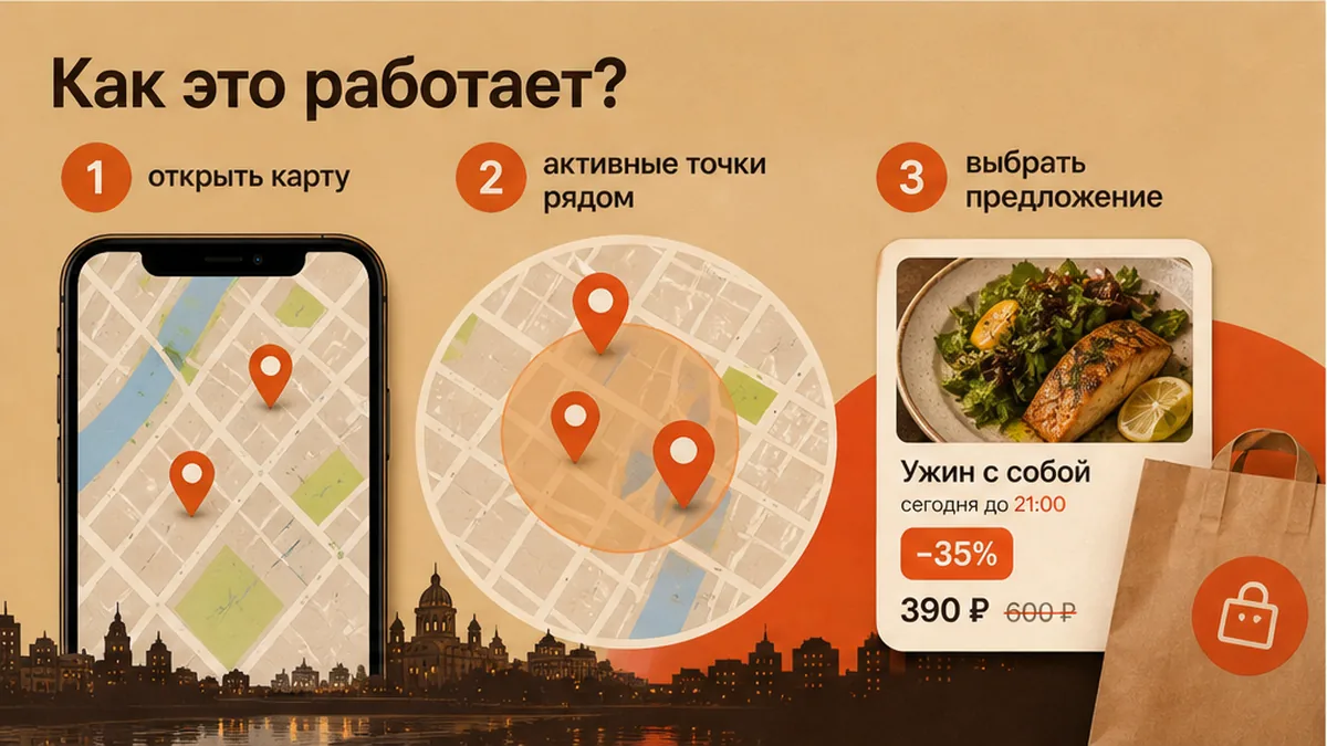 Схема: карта активных предложений рядом вместо устаревшего списка где поесть