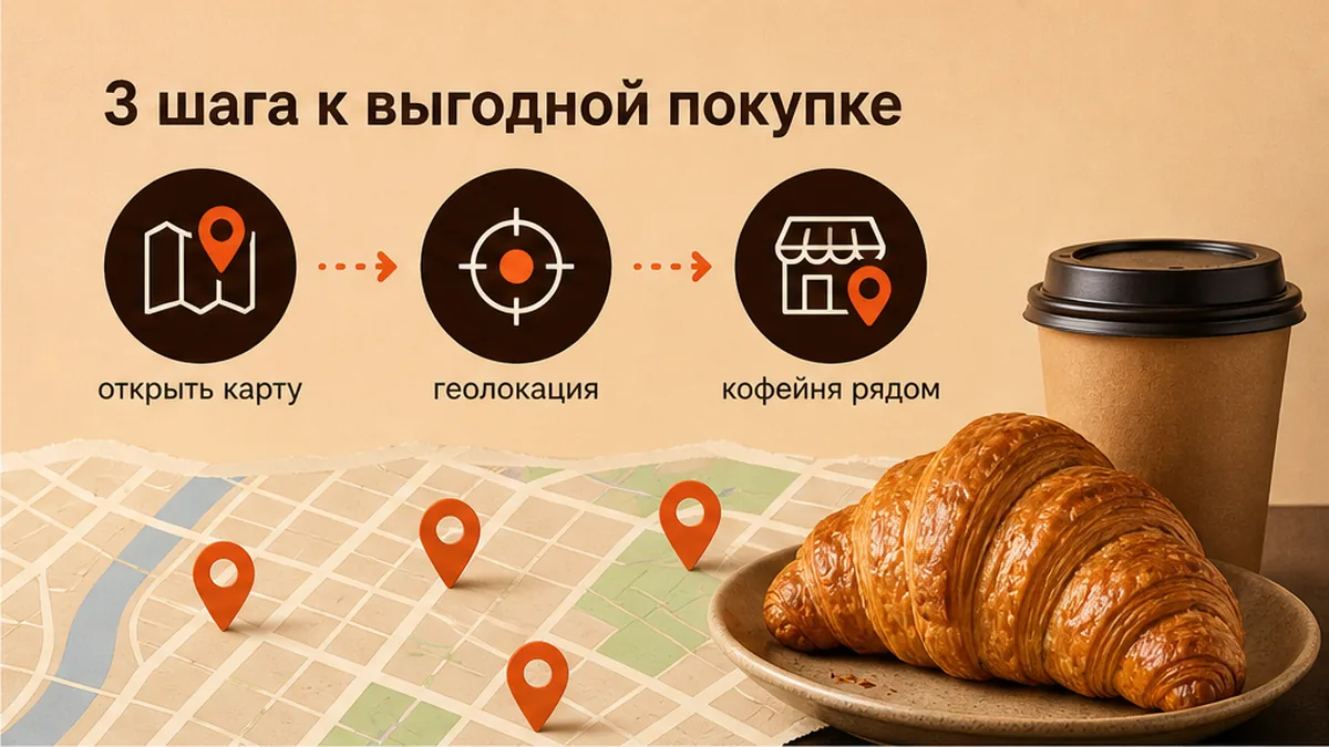 Схема: карта и поиск кофейни рядом, а не наугад по району